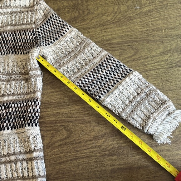 Dex Cream Beige Brown Hooded Open Front Cozy Boho Cardigan Knit Sweater Size S - Picture 11 of 12